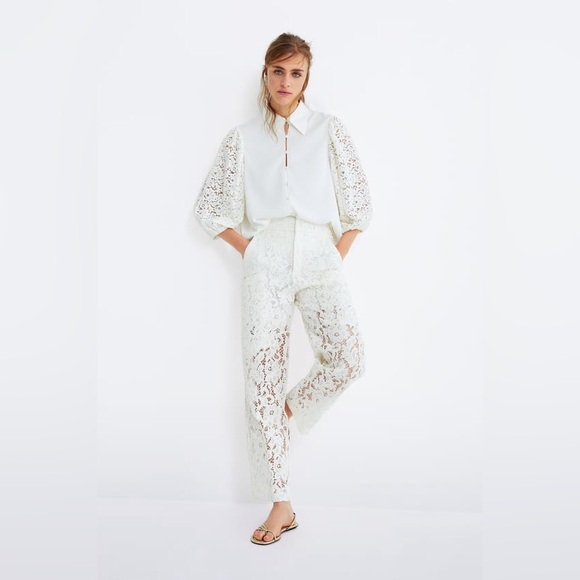 ZARA 2 PIECE WHITE LACE BLAZER AND PANTS SIZE M 🦋BLOGGERS FAVORITE🦋 - Picture 9 of 16